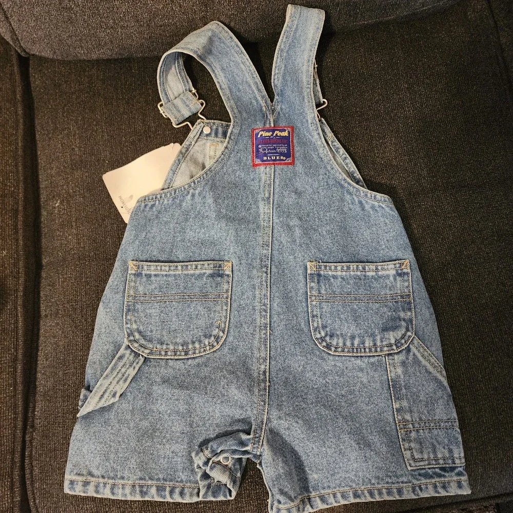 Vtg Pine Peak Blues By Nordstrom‎ Kids Sz 2 Jean Overall Shorts Snap Opening